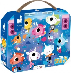 Puzzle Janod dans une valisette – licornes en concert, 24 pièces