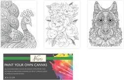 Toile préimprimée à peindre 20 × 15 cm – loup, paon et bouquet