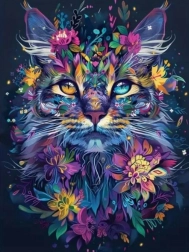 Peinture diamant – portrait de chat fleuri 30 × 40 cm