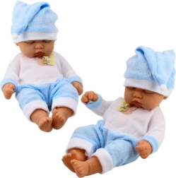 Poupée Bébé Dormeur en Pyjama Bleu avec Bonnet