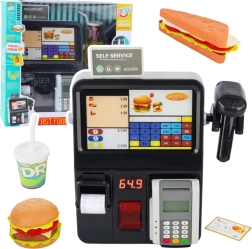 Caisse libre-service pour enfants avec terminal et scanner – set FAST FOOD avec lumières et sons