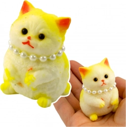 chat antistress souple avec petites perles, blanc‑jaune 7,5 cm