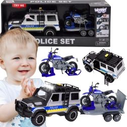 Woopie voiture de police tout-terrain avec remorque et moto