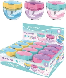 Taille-crayon Keyroad Tri Plus pastel, à trois orifices avec réservoir grande capacité