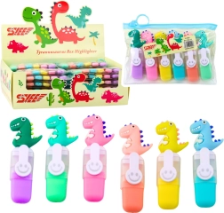 Set de mini surligneurs avec clips dinosaures dans un étui, 6 pcs