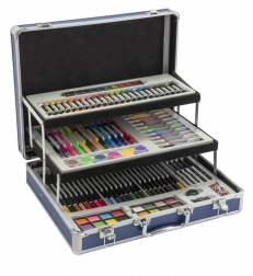 Mallette de peinture métallique extensible – set artistique complet 140 pièces