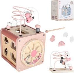 Cube éducatif d’activités en bois 5-en-1 rose