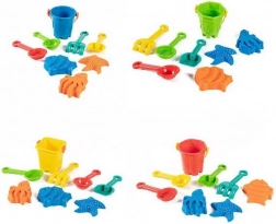 ensemble de plage avec seau, outils et moules