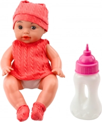 Poupée en tissu avec biberon 30 cm, effets sonores, tenue rose