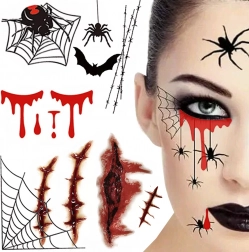 Tatouages temporaires d’Halloween – effets sanglants, toiles d’araignée et cicatrices