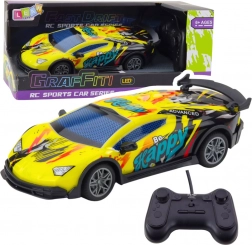 Voiture de course télécommandée avec lumières LED jaune 1:22