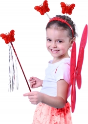 Ailes de papillon rouges avec serre-tête et baguette pour enfants