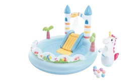 Centre de jeu gonflable Château de licorne avec toboggan et douche d’eau