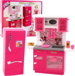 Cuisine rose avec réfrigérateur pour poupées 29 cm