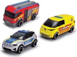 Set de secours Dickie SOS 3 pack – véhicules de pompier, de police et ambulance 1:36