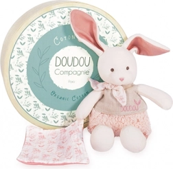 Coffret cadeau - lapin en peluche avec couverture rose en coton BIO