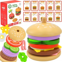 restaurant de burgers en bois – puzzle logique pour enfants, 15 pièces WOOPIE GREEN avec certification FSC