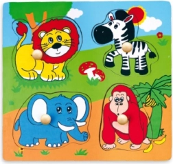 Puzzle encastrable en bois safari avec animaux et poignées 22 × 22 cm