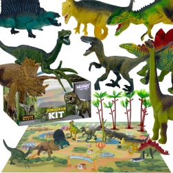 Set de figurines dinosaures 16 pcs avec tapis de jeu en feutrine et valisette WOOPIE