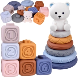 Cubes sensoriels souples en caoutchouc et pyramide à empiler avec ourson
