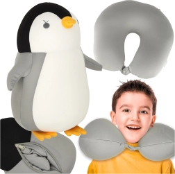 Oreiller de voyage 2 en 1 peluche pingouin