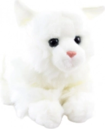 chat en peluche blanc allongé 20 cm éco‑responsable