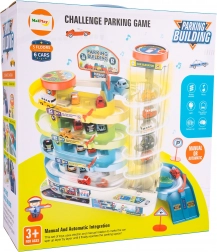 garage de stationnement à 5 étages avec 6 petites voitures