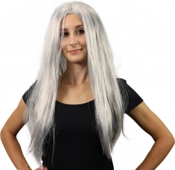 perruque de sorcière argentée aux longs cheveux