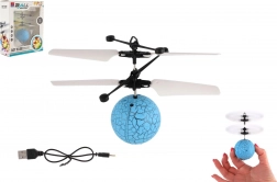 Balle hélicoptère volante avec lumière LED et contrôle par la paume, chargement USB, bleu