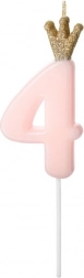 Bougie d’anniversaire rose avec couronne numéro 4
