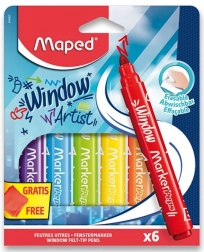Maped feutres pour fenêtres Window, 6 pcs avec chiffon en microfibre