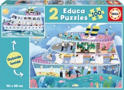 Puzzle Educa Outside, Inside – bateau d’excursion 2×100 pièces