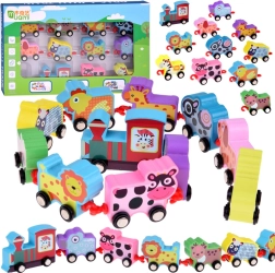 Petit train en bois coloré avec des animaux