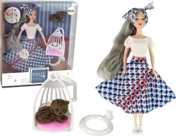 Poupée EMILY aux cheveux gris avec chaton et balançoire