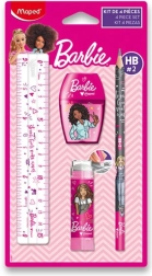 Maped set d’écriture BARBIE, ensemble de 4 pièces de fournitures scolaires