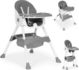 Chaise haute avec plateau et panier, harnais 5 points, ECOTOYS – Gris