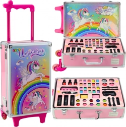 Coffret cosmétique pour enfants dans une valise à roulettes licorne rose