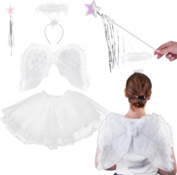 Costume d’ange pour enfant avec ailes, auréole, jupe tutu et baguette magique