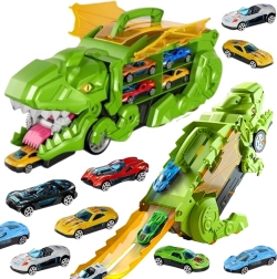 Dinosaure mangeur de voitures Woopie avec circuit et petites voitures, 13 pièces