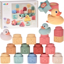 Blocs en silicone pastel souples avec petits canards, set de 30 pièces