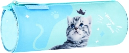 Trousse cylindrique bleue avec chaton