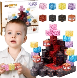 Woopie blocs de construction magnétiques – cubes magnétiques inspirés de l’univers Minecraft, 74 pièces