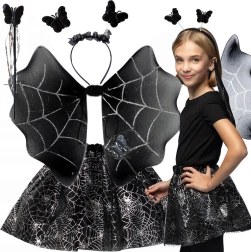 Costume d’Halloween pour enfant avec ailes, jupe et serre-tête papillons à motif toile d’araignée