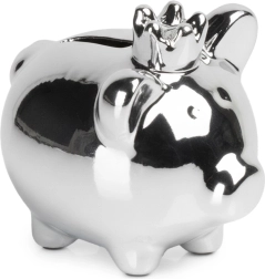 Tirelire en céramique argentée à brillance miroir 9,5 × 7 × 8,5 cm