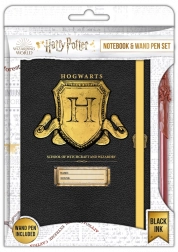 Harry Potter – carnet avec blason de Poudlard A5 et stylo en forme de baguette