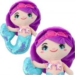 Sirène en peluche avec queue à sequins turquoise 28 cm