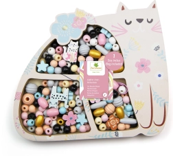 Perles en bois pastel en forme de chat