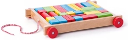 Chariot en bois avec cubes colorés à tirer