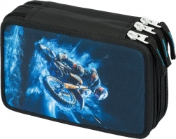 Trousse scolaire à trois étages avec motif motocross Baagl
