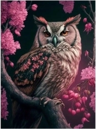 Mosaïque de diamants - Chouette dans les roses